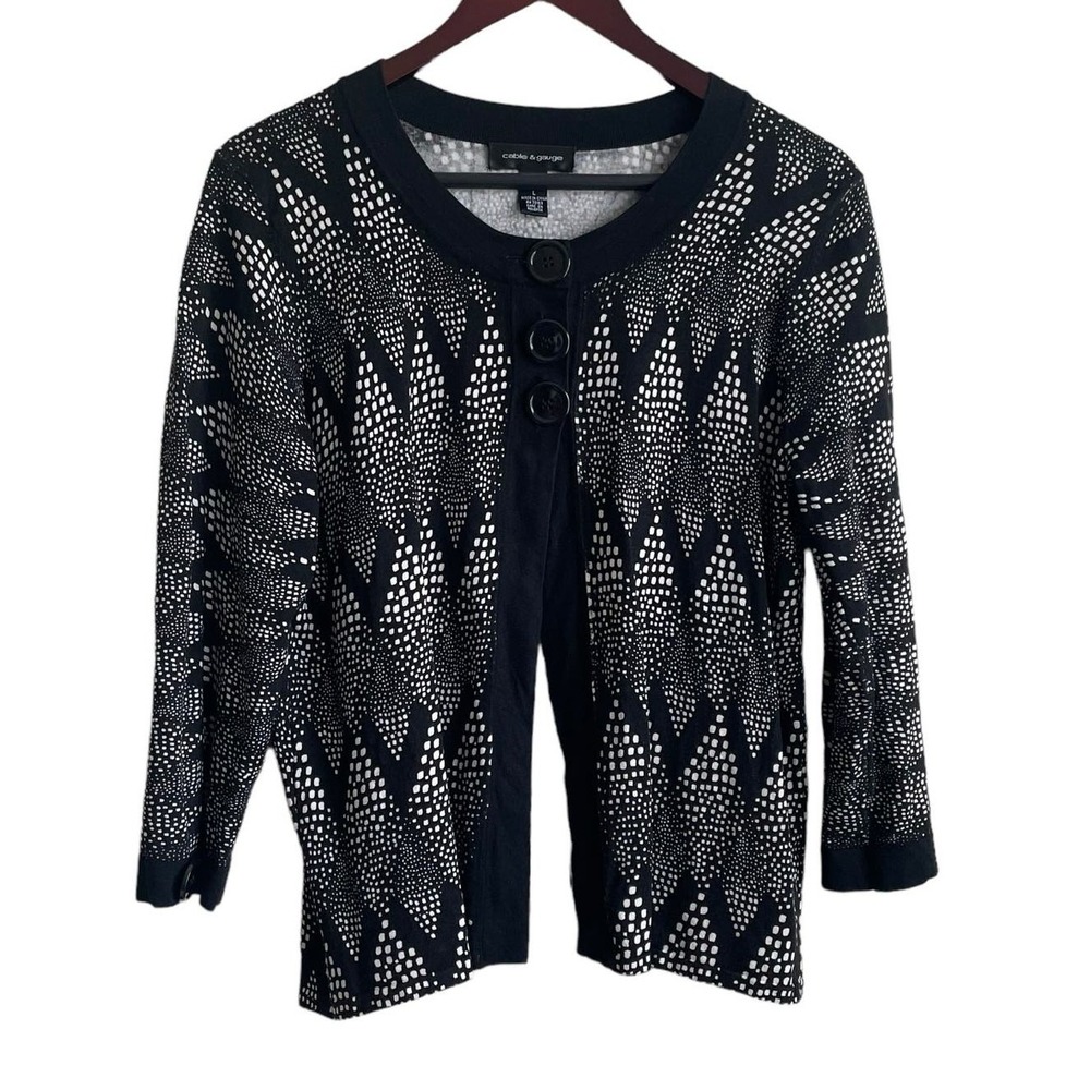 Cable & Gauge Women Mod Contemporary Cardigan L Black Silk Blend Geometric Chic‎
